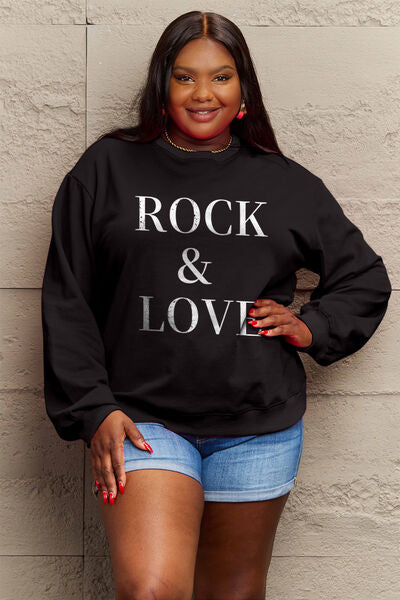 Explore More Collection - Simply Love Full Size ROCK ＆ LOVE Round Neck Sweatshirt