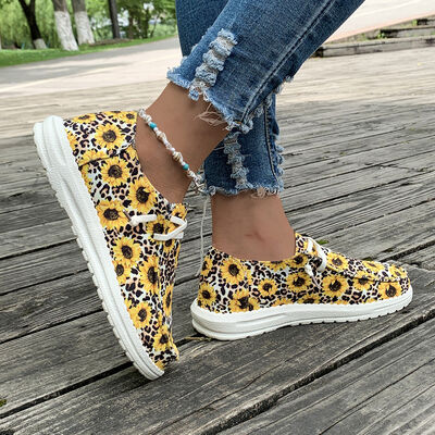 Explore More Collection - Printed Round Toe Flat Sneakers