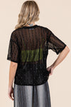 Explore More Collection - GeeGee Round Neck Drop Shoulder Mesh Glitter Top