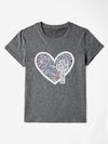 Explore More Collection - Sequin Heart Round Neck Short Sleeve T-Shirt