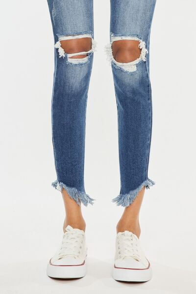 Explore More Collection - Kancan High Waist Distressed Raw Hem Ankle Skinny Jeans