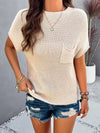 Explore More Collection - Round Neck Rib Trim Short Sleeve Knit Top