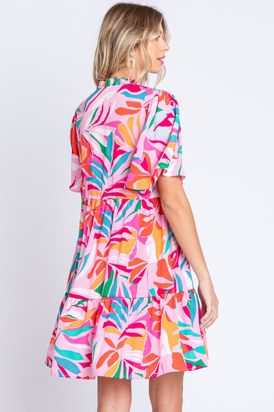 Explore More Collection - GeeGee Printed Short Sleeve Ruffle Hem Dress