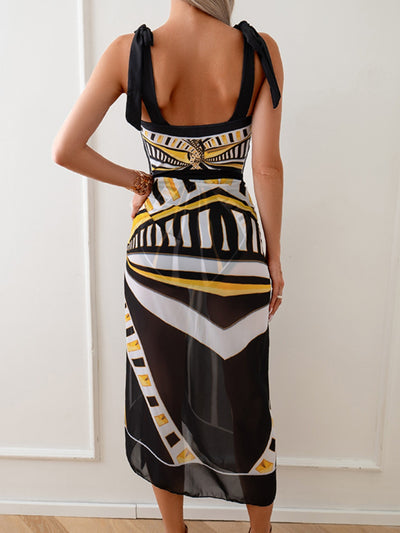 Explore More  Collection - Printed V-Neck Tie Shoulder Swimwear and Skirt Set