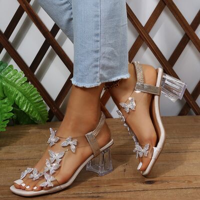 Explore More Collection - Butterfly Detail Open Toe Mid Heel Sandals