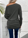 Explore More Collection - Ruched Single Shoulder Long Sleeve T-Shirt