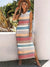 Explore More Collection - Slit Striped Round Neck Sleeveless Dress