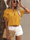 Explore More Collection - Ruffled Notched Short Sleeve Blouse