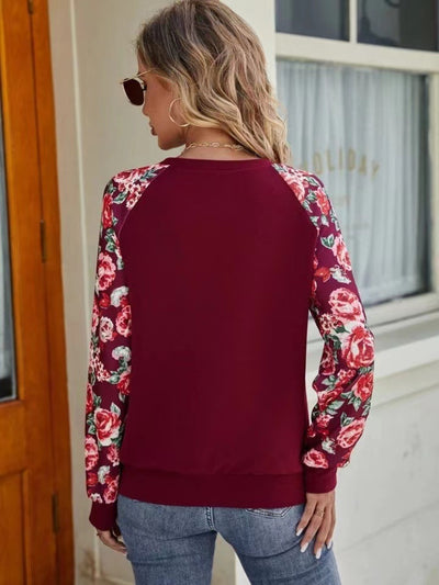 Explore More Collection - Floral Raglan Sleeve Round Neck Sweatshirt
