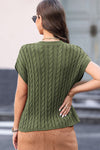 Explore More Collection - Cable-Knit Round Neck Cap Sleeve Sweater