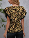 Explore More Collection - Leopard Round Neck Flounce Sleeve Blouse