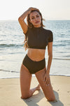 Explore More Collection - Half Zip Mock Neck Top and Brief Swim Set