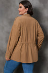 Explore More Collection - Plus Size Zipper and Snap Down Drawstring Jacket