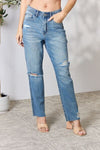 Explore More Collection - Judy Blue Full Size Distressed Raw Hem Straight Jeans