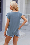 Explore More Collection - Pocketed Heathered Cap Sleeve T-Shirt