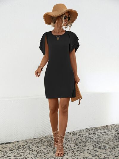 Explore More Collection - Round Neck Flutter Sleeve Mini Dress