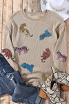 Explore More Collection - Animal Sequin Dropped Shoulder Sweatshirt