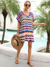 Explore More Collection - Rainbow Stripe Scalloped V-Neck Cover-Up Dress