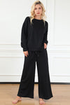 Explore More Collection - Double Take Full Size Textured Long Sleeve Top and Drawstring Pants Set