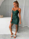 Explore More Collection - Sequin Fringe Spaghetti Strap Dress
