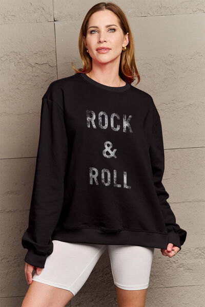 Explore More Collection - Simply Love Full Size ROCK & ROLL Round Neck Sweatshirt