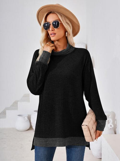 Explore More Collection - Contrast Mock Neck Long Sleeve T-Shirt