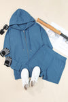 Explore More Collection - Drawstring Zip Up Sweatshirt and Shorts Set