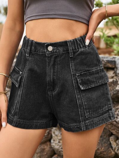 Explore More Collection - High Waist Denim Shorts with Pockets