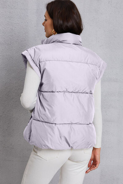 Explore More Collection - Zip Up Turtleneck Pocketed Vest Coat