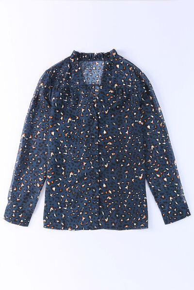 Explore More Collection - Leopard V-Neck Long Sleeve Shirt