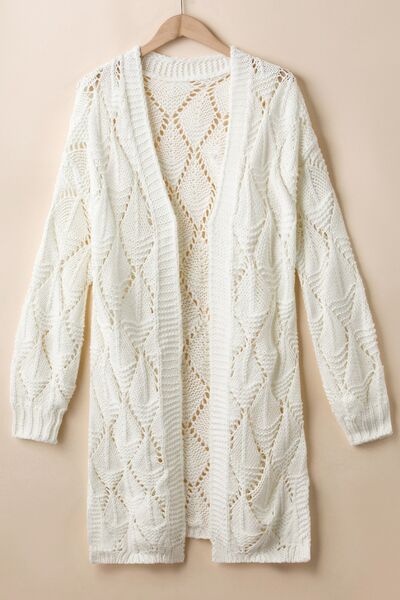 Explore More Collection - Openwork Open Front Dropped Shoulder Cardigan