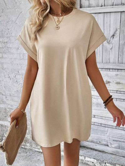 Explore More Collection - Pocketed Round Neck Short Sleeve Dress