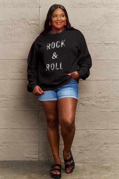 Explore More Collection - Simply Love Full Size ROCK & ROLL Round Neck Sweatshirt