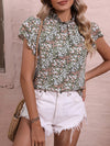 Explore More Collection - Floral Mock Neck Cap Sleeve Blouse