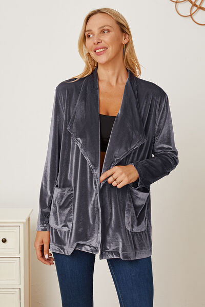 Explore More Collection - Pocketed Open Front Long Sleeve Outwear
