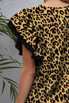 Explore More Collection - Leopard Round Neck Flounce Sleeve Blouse