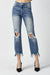 Explore More Collection - RISEN High Waist Distressed Frayed Hem Cropped Straight Jeans