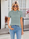 Explore More Collection - Eyelet Frill Mock Neck Flounce Sleeve Blouse