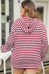 Explore More Collection - Plus Size Drawstring Striped Dropped Shoulder Hoodie