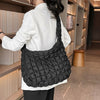 Explore More Collection - Quilted Pleated Plaid Shoulder Bag with Zipper