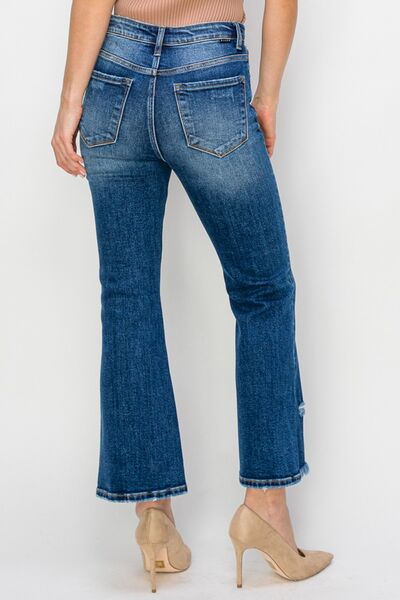 Explore More Collection - RISEN High Waist Raw Hem Flare Jeans