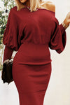 Explore More Collection - Ruched Lantern Sleeve Dress