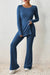 Explore More Collection - Ribbed Long Sleeve Slit Top and Bootcut Pants Set