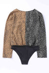 Explore More Collection - Leopard Surplice Neck Long Sleeve Bodysuit
