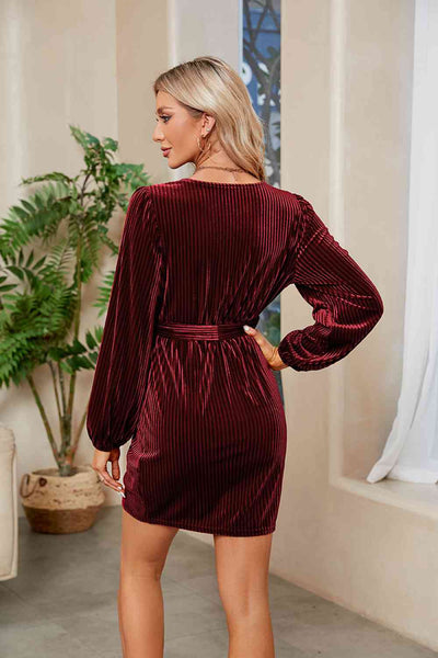 Explore More Collection - Ribbed Tie Front Mini Dress
