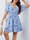 Explore More Collection - Plus Size Surplice Flutter Sleeve Mini Dress