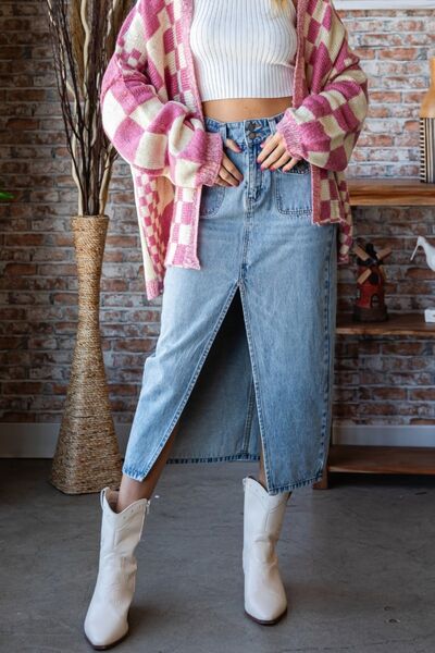 Explore More Collection - Veveret Slit Mid Rise Waist Denim Skirt