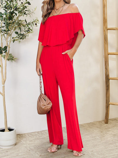 Explore More Collection - Ruffled Off-Shoulder Jumpsuit