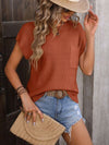 Explore More Collection - Pocketed Round Neck Cap Sleeve Sweater