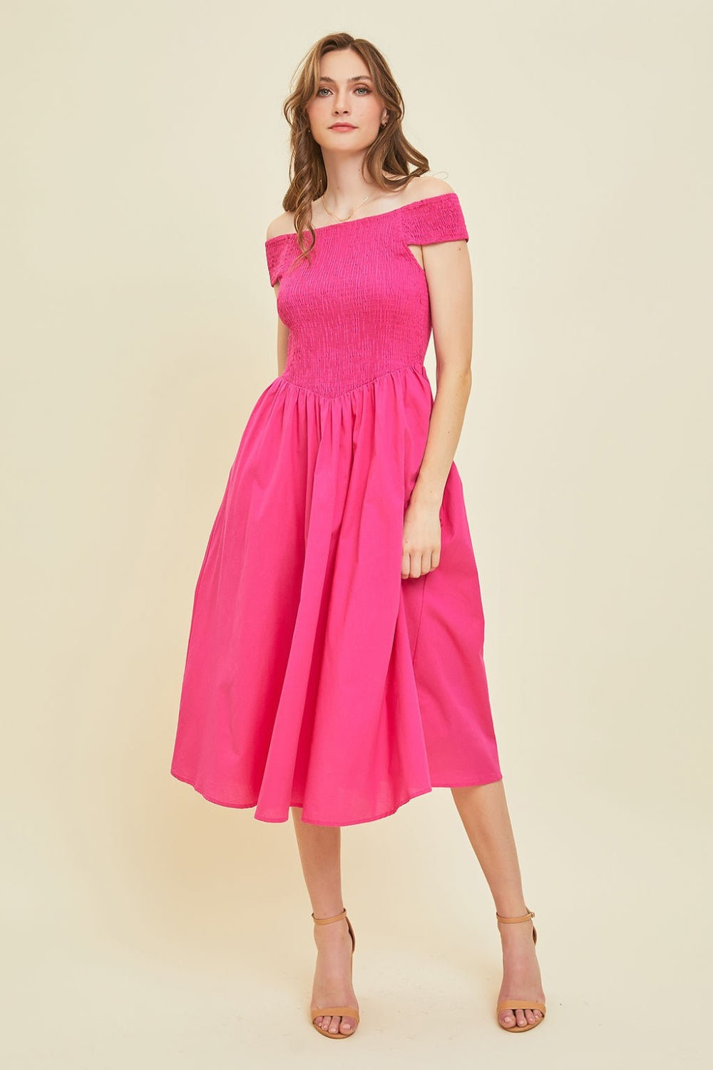 Explore More Collection - HEYSON Off-Shoulder Smocked Midi Dress